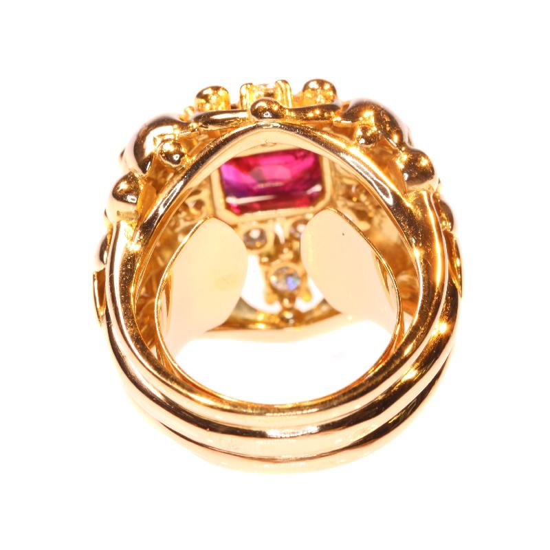 Signed Wolfers 6 Carat Untreated Ruby and Diamond Cocktail Ring, 1950s 5