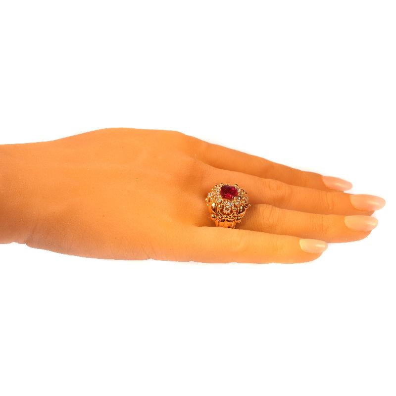 Signed Wolfers 6 Carat Untreated Ruby and Diamond Cocktail Ring, 1950s 7
