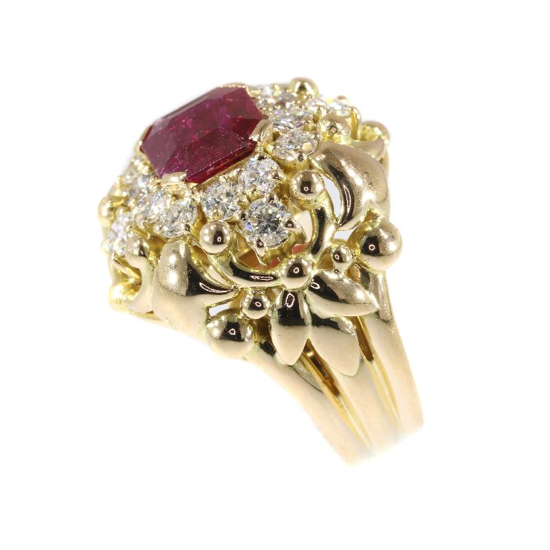 Signed Wolfers 6 Carat Untreated Ruby and Diamond Cocktail Ring, 1950s 1