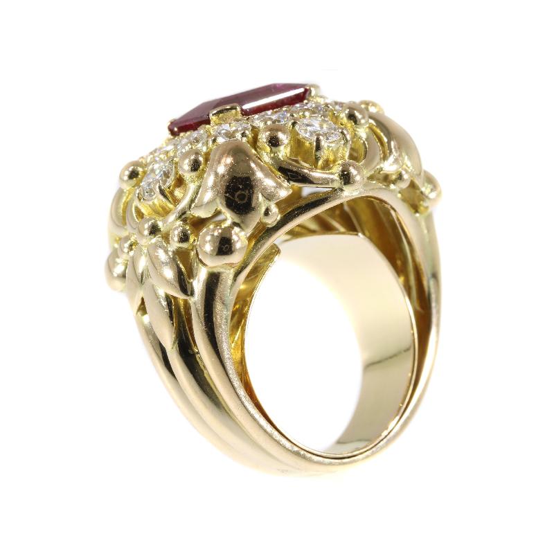 Signed Wolfers 6 Carat Untreated Ruby and Diamond Cocktail Ring, 1950s 2