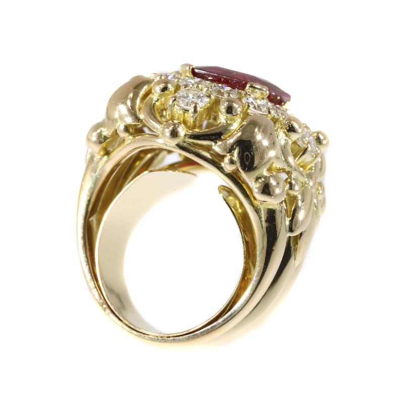 Signed Wolfers 6 Carat Untreated Ruby and Diamond Cocktail Ring, 1950s 3