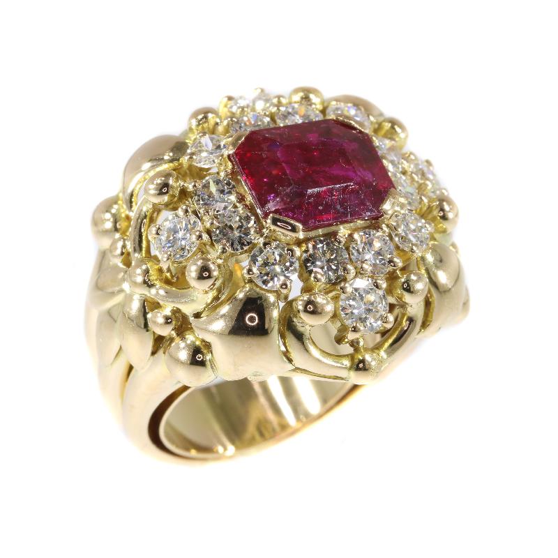 Signed Wolfers 6 Carat Untreated Ruby and Diamond Cocktail Ring, 1950s 4