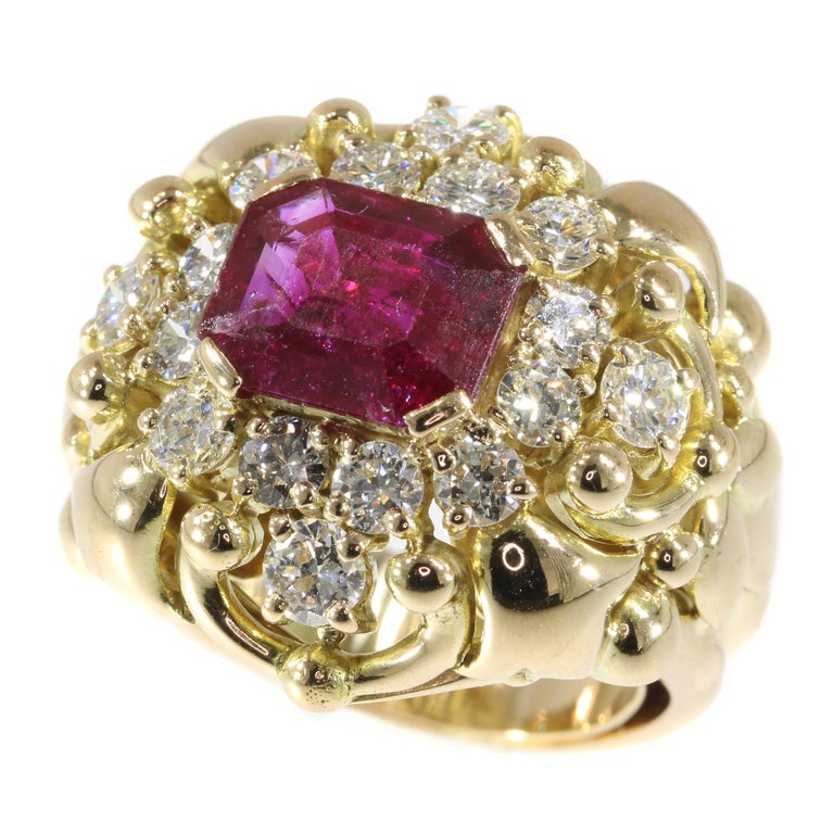 Signed Wolfers 6 Carat Untreated Ruby and Diamond Cocktail Ring, 1950s ...