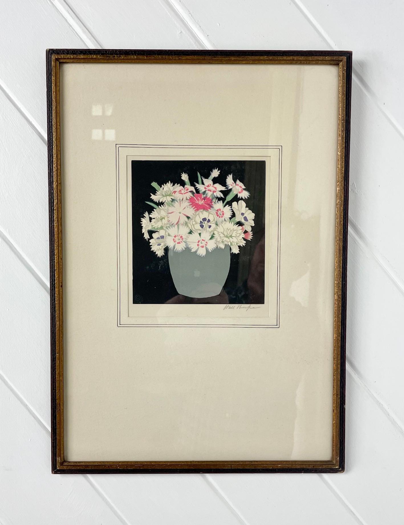 English Signed Woodcut ‘Pinks’ by John Hall Thorpe For Sale