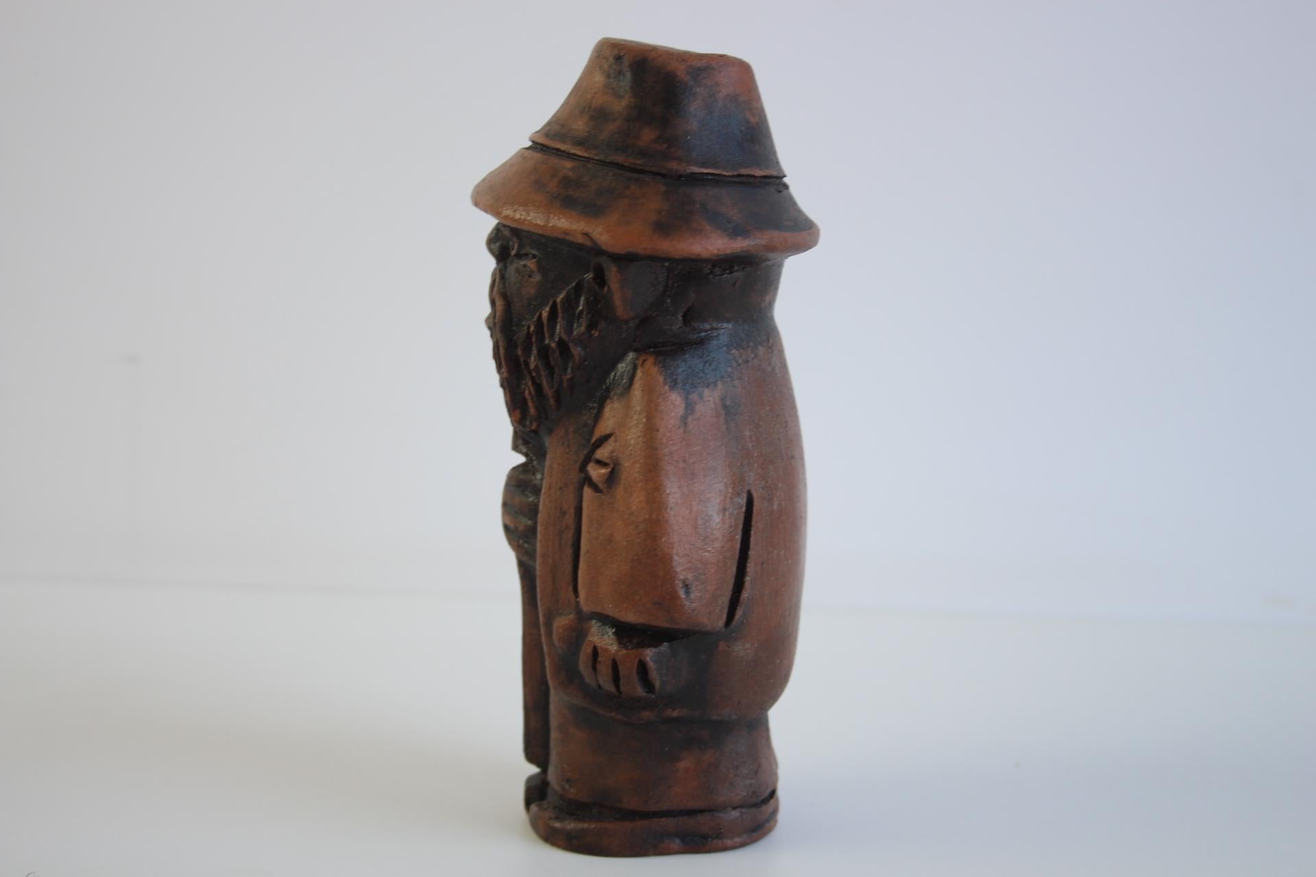 Mid-Century Modern Signed Wooden Folk Art Figurine by S. Wodynski, Central Europe, ca. 1970s For Sale