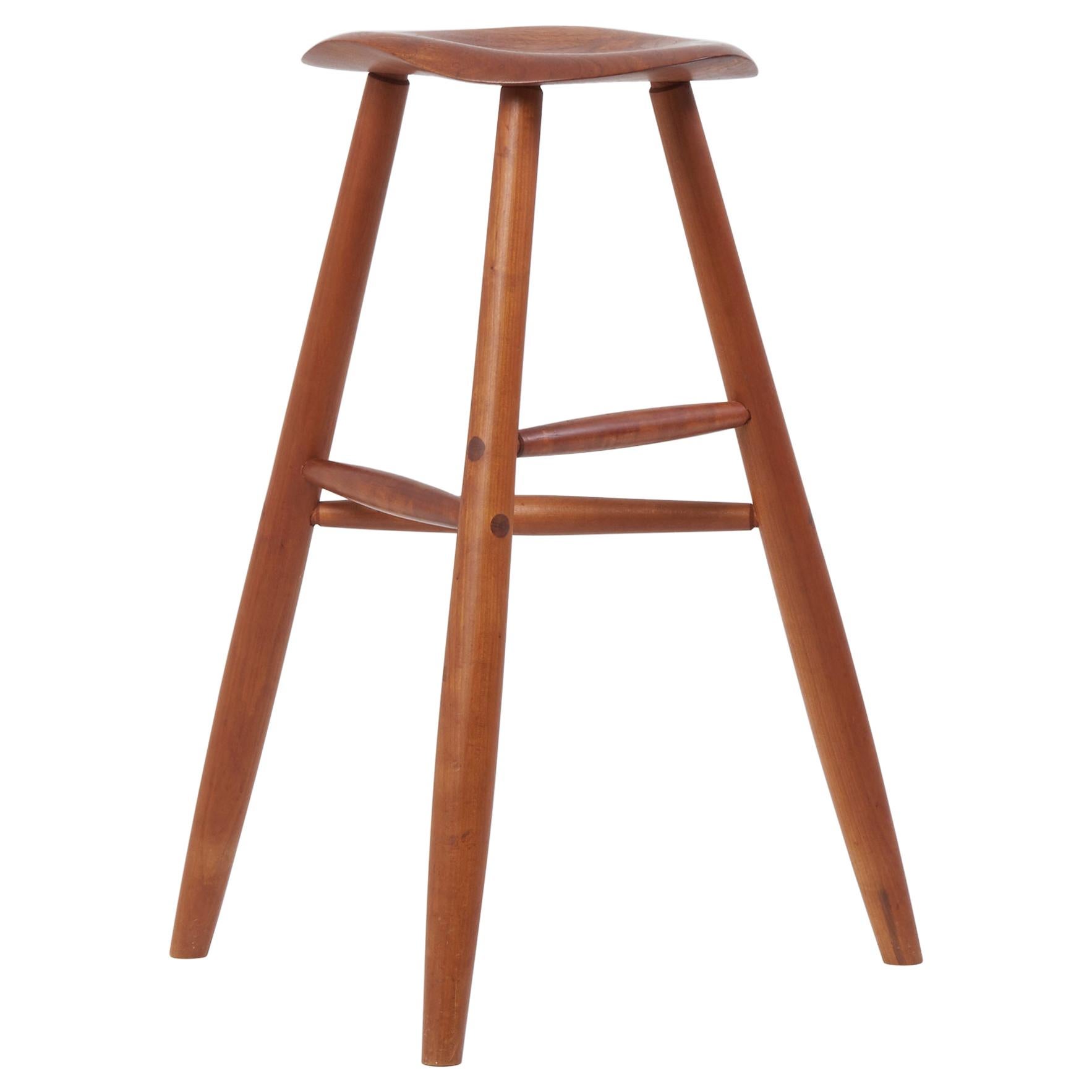 Signed Wooden Studio Bar Stool by an American Craftsmen, 1984, US