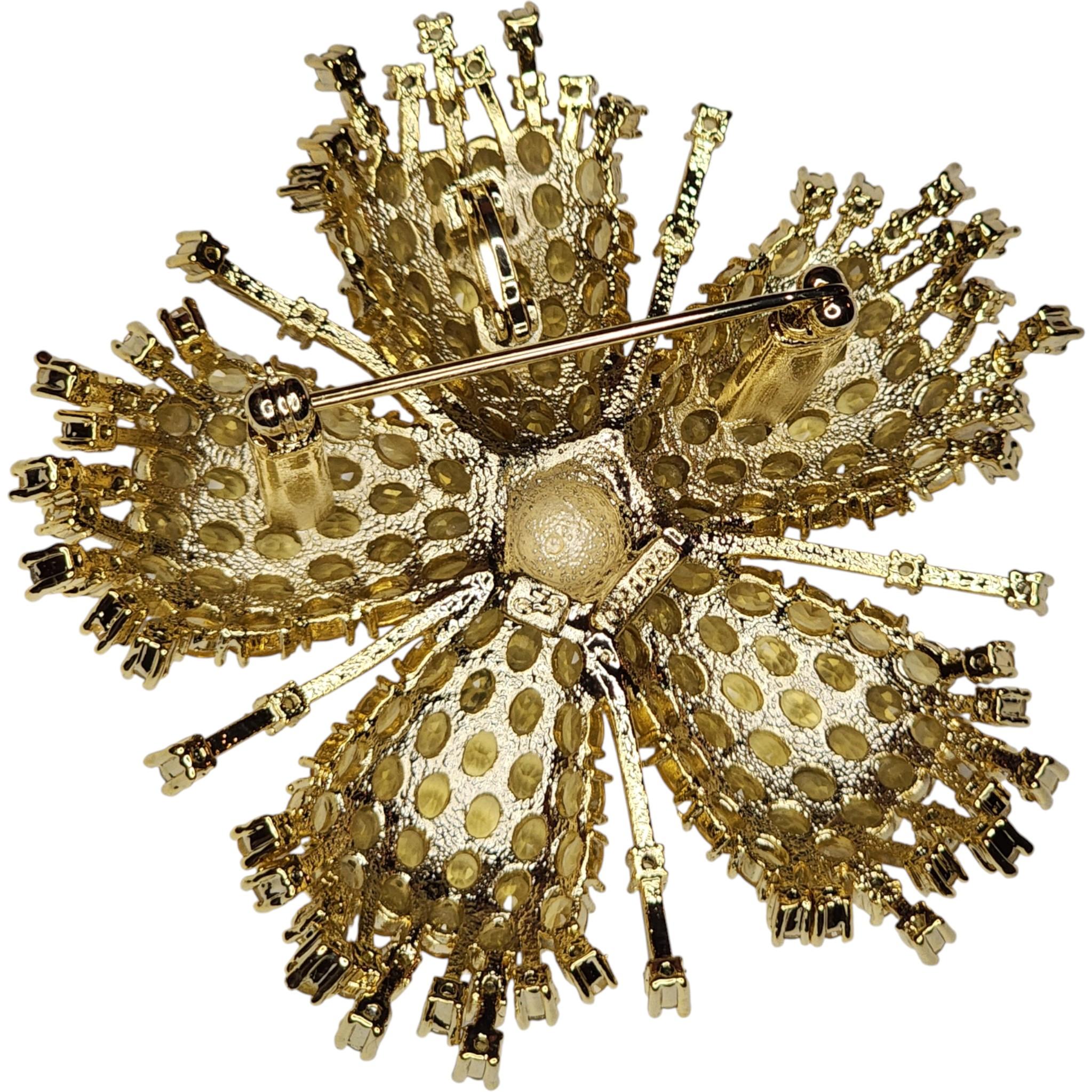 Signed Yellow Crystal Floral Statement Brooch Wit… - image 4