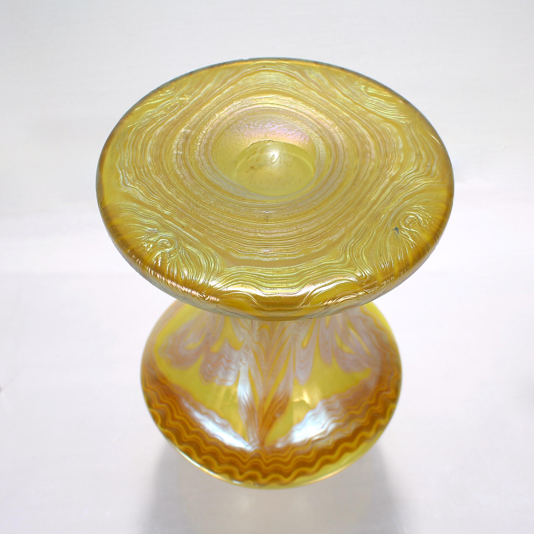 Signed Yellow Johann Loetz Witwe Austria Phänomen Genre Art Glass Vase 8069 1