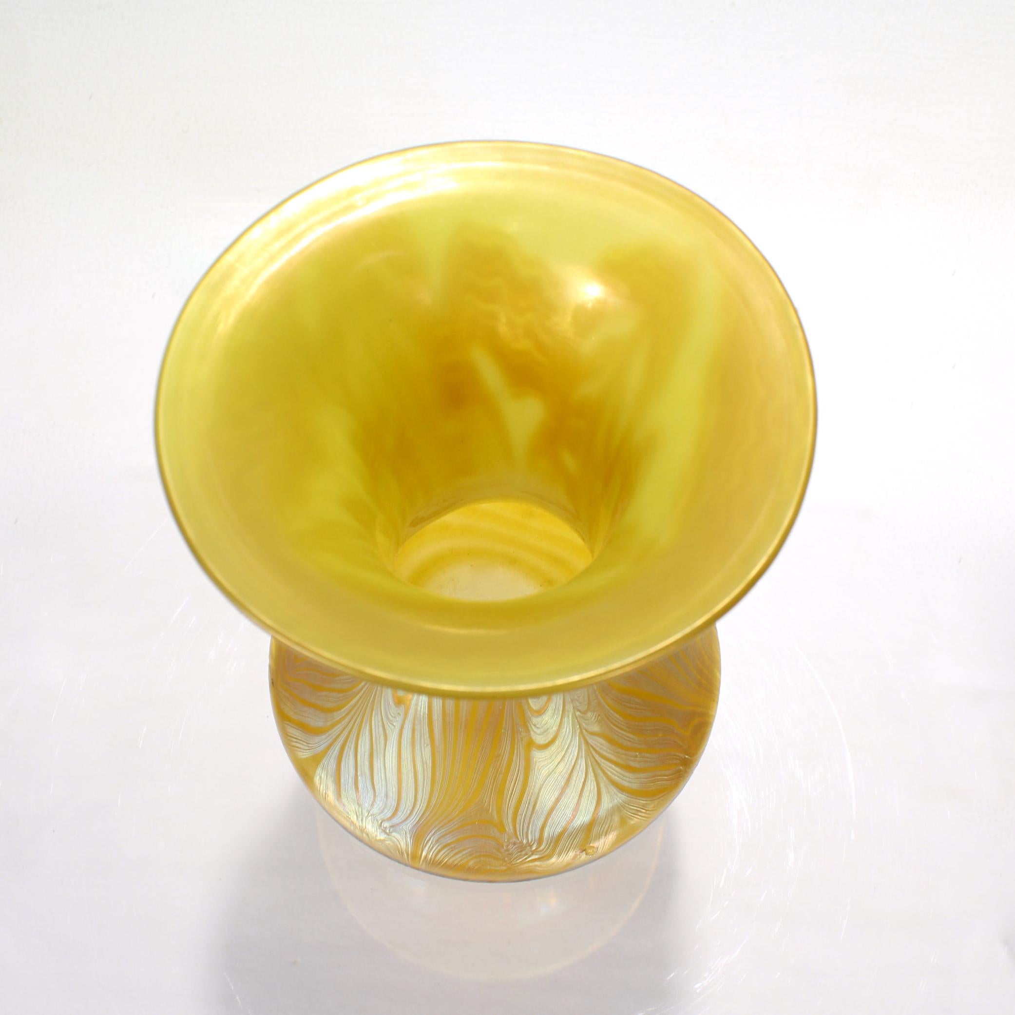 Signed Yellow Johann Loetz Witwe Austria Phänomen Genre Art Glass Vase 8069 In Good Condition In Philadelphia, PA