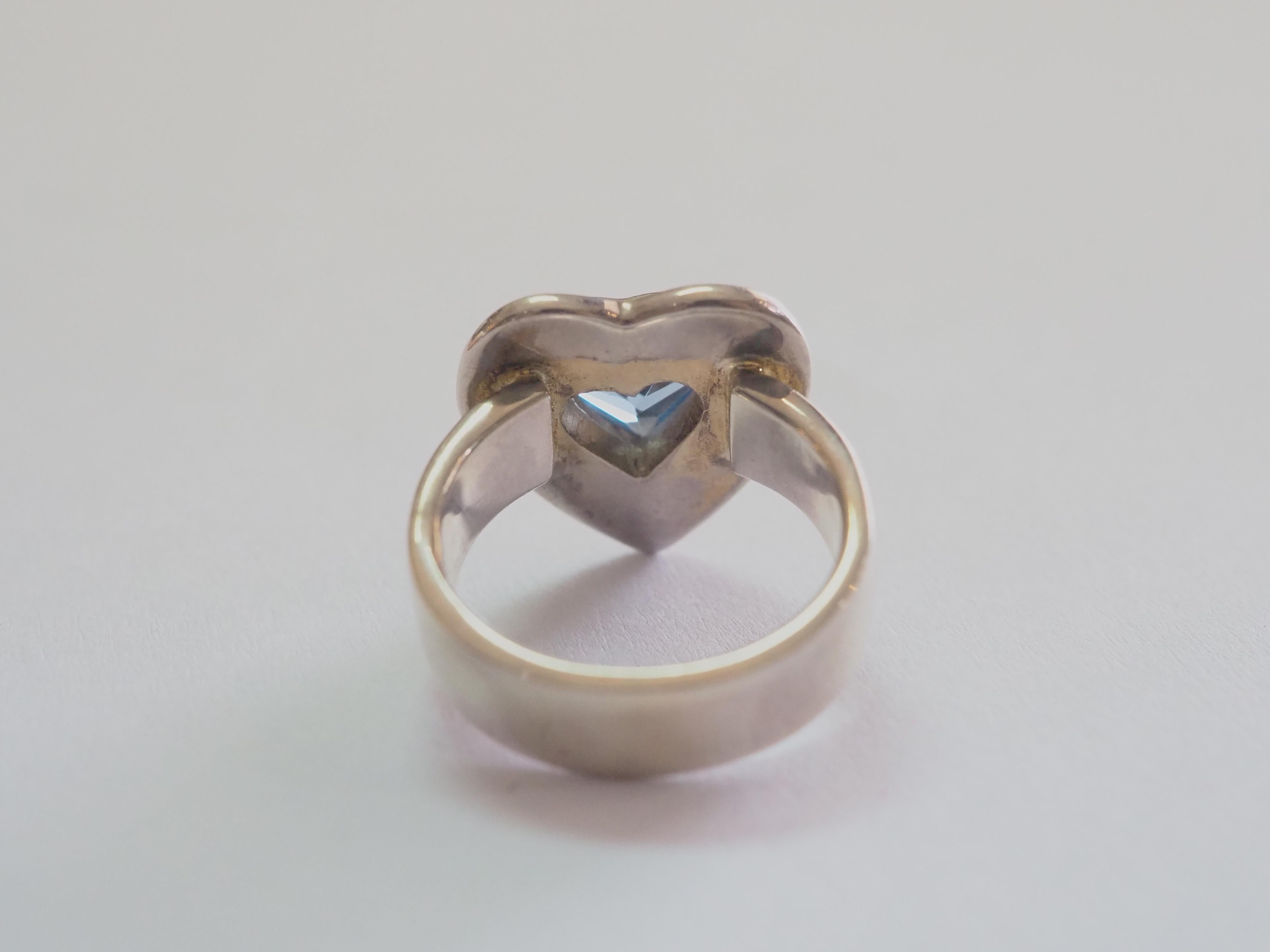 Heart Cut Signet 1.50ct Heart Blue Topaz Sterling Silver Band Ring