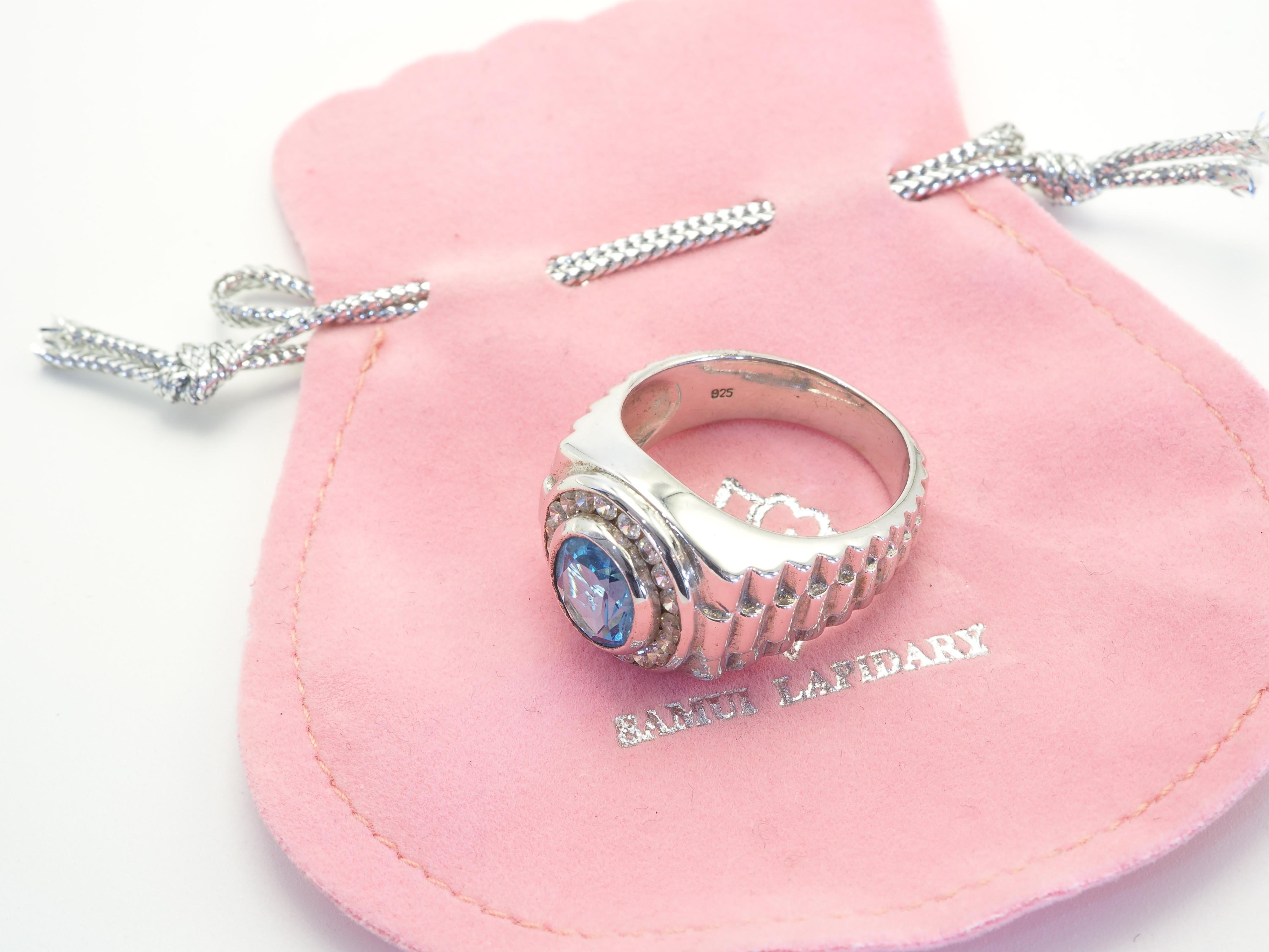 Signet 3.30ct Oval Blue Topaz & Quartz Sterling Silver Men's Wristwatch Ring 3