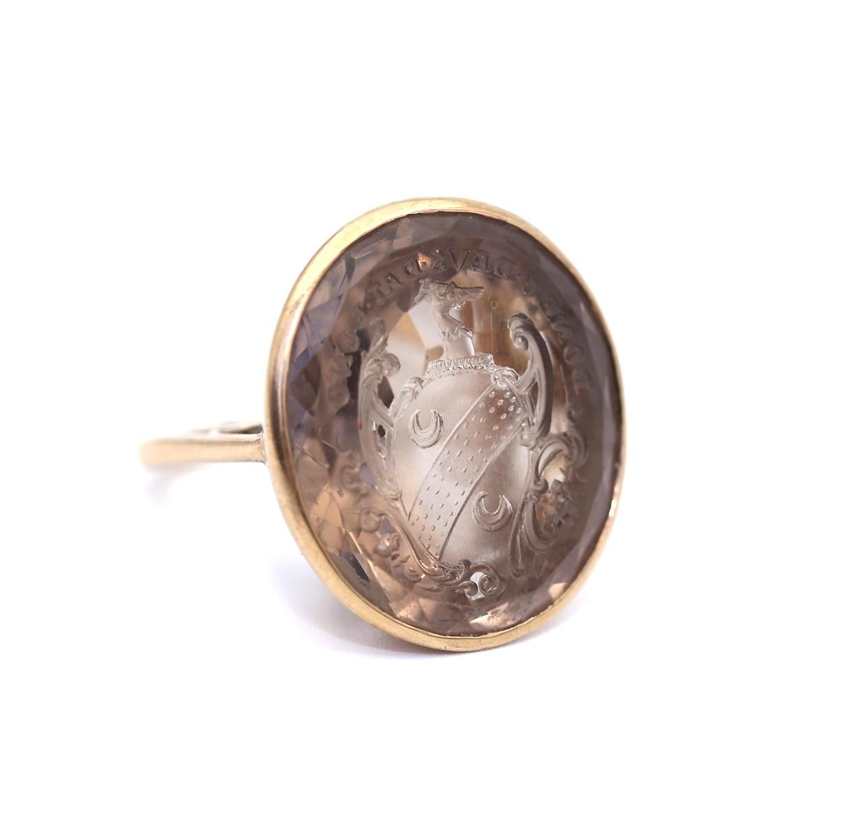 Anello Signet Donec Devs Dat Dono Topaz Britannico in oro 9 ct, 1890 in vendita 2