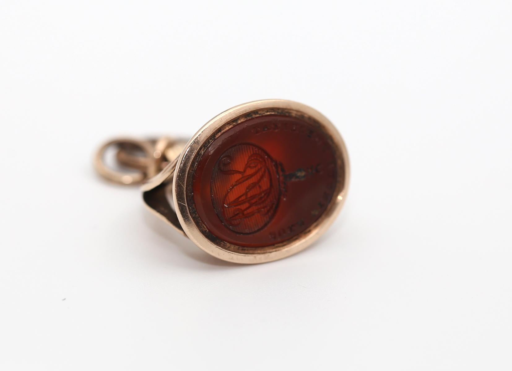 Women's or Men's Signet Fob Sola Virtus Nobilitat Henderson Society, 1890 For Sale