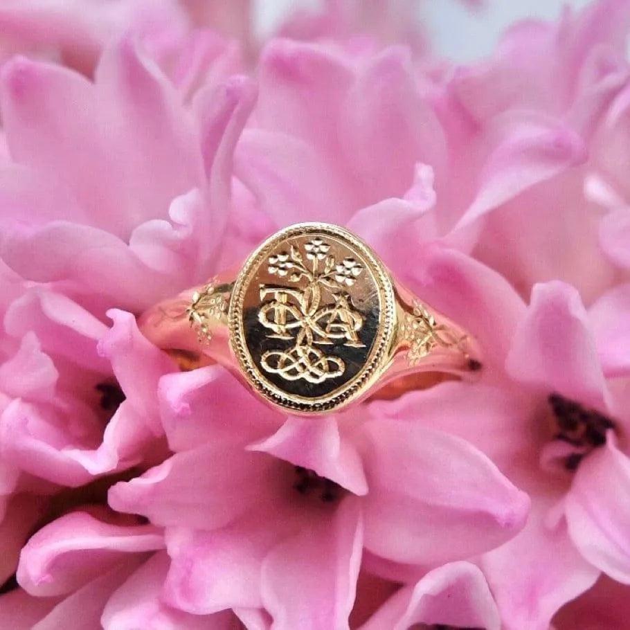 For Sale:  Signet Forget-Me-Not Ring  18ct Gold  Made to Order 3