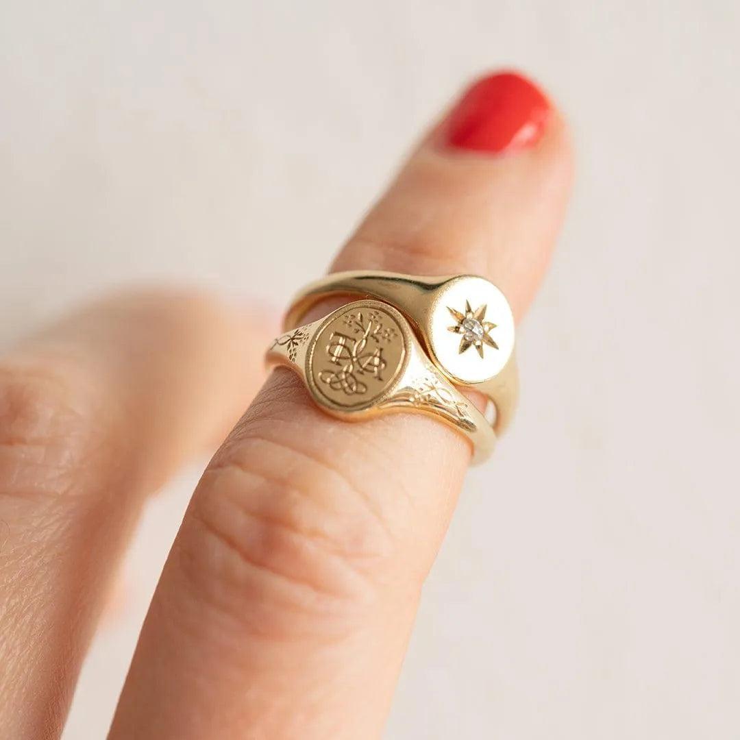 For Sale:  Signet Forget-Me-Not Ring  18ct Gold  Made to Order 7