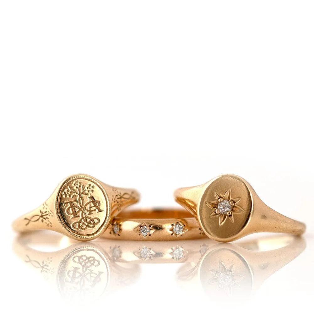 For Sale:  Signet Forget-Me-Not Ring  18ct Gold  Made to Order 8
