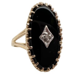 Vintage Signet Onyx Diamond ring 10KT gold