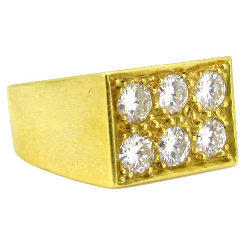 Signet Pave Diamonds Ring, 18kt Yellow Gold, France, circa 1970