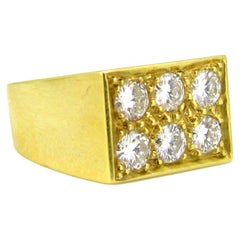 Signet Pave Diamonds Ring, 18kt Yellow Gold, France, circa 1970