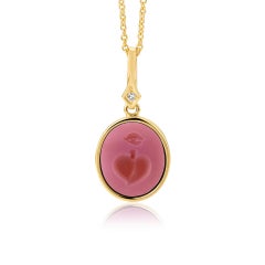 Victor Mayer Oval Caritas Intaglio Pendant, Pink Layered Carnelian, Diamond, 18k