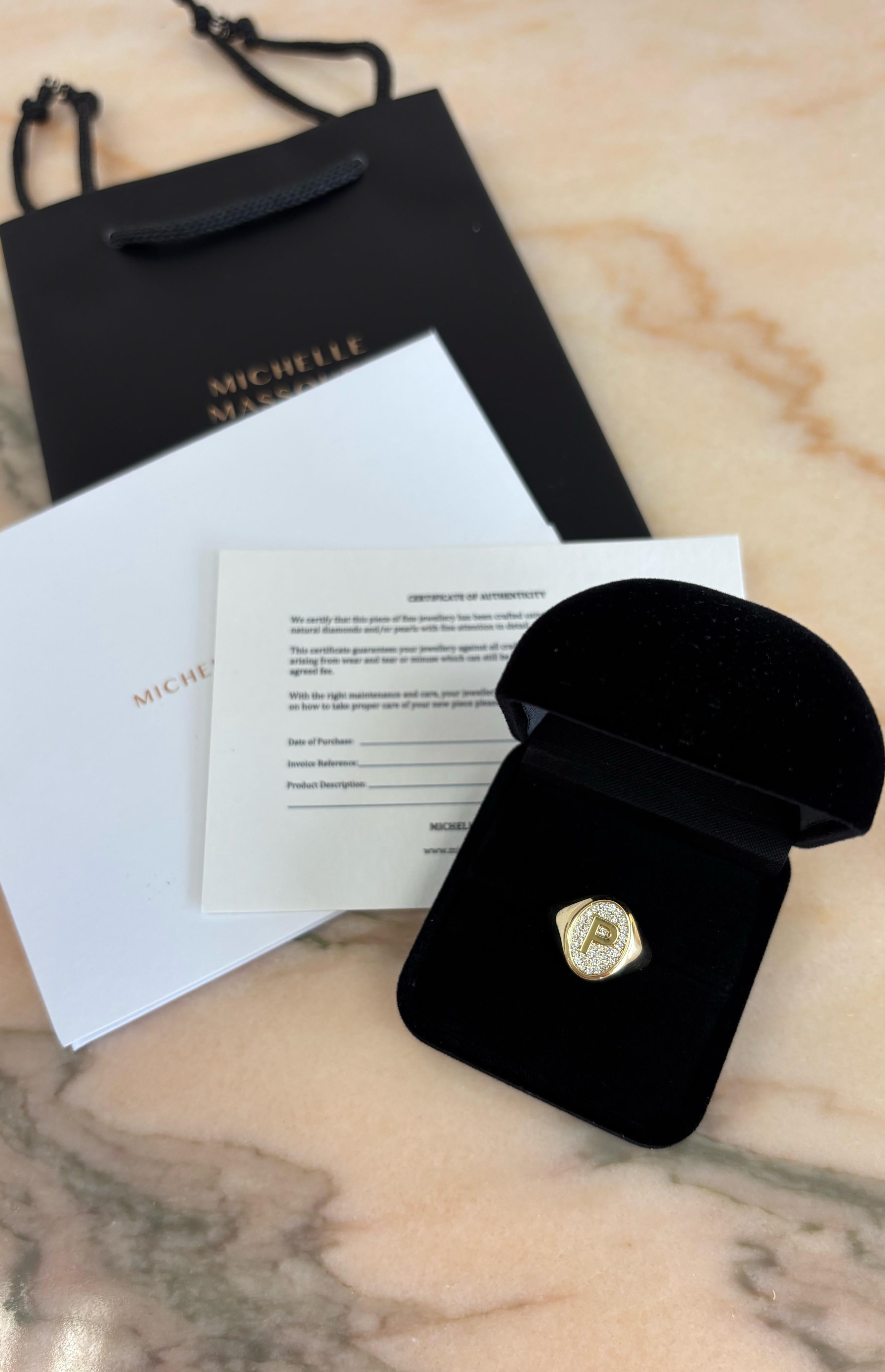 Siegelring 18K Gold Diamant , Buchstabe P, 0,19cts Diamanten für Damen oder Herren im Angebot