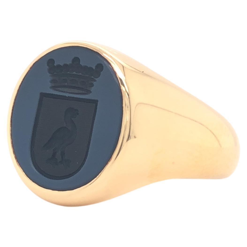 Siegelring, 18 Karat Roségold, Niccolo Onyx, Oval 13,9 x 12,2 mm, mit Gravur