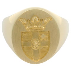 Anello con sigillo, oro giallo 18 carati, ovale, 13,5 x 11,0 mm con incisione araldica
