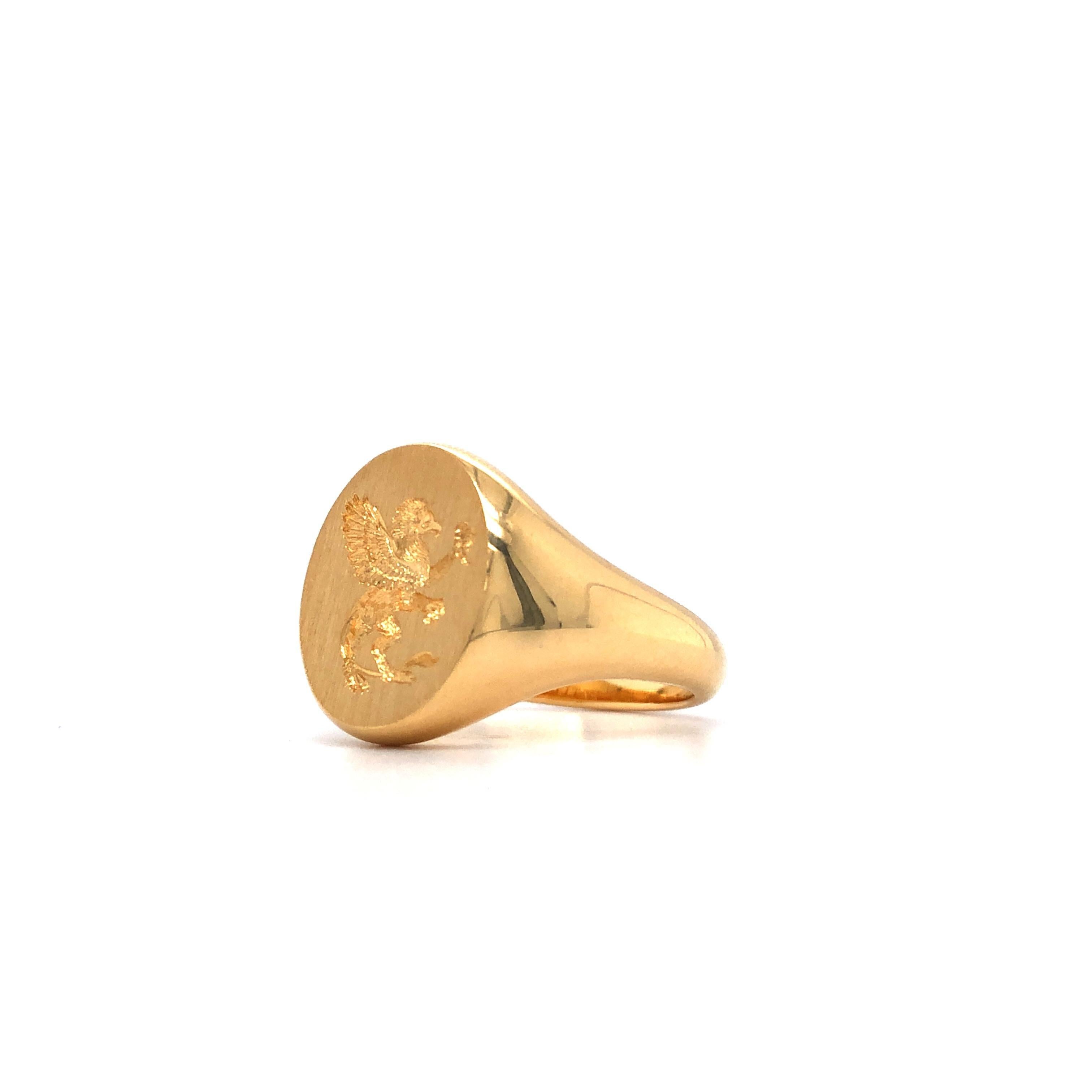 Anillo de sello, oro amarillo de 18 quilates, ovalado, 16,0 x 13,0 mm, grabado Griffin en venta 5