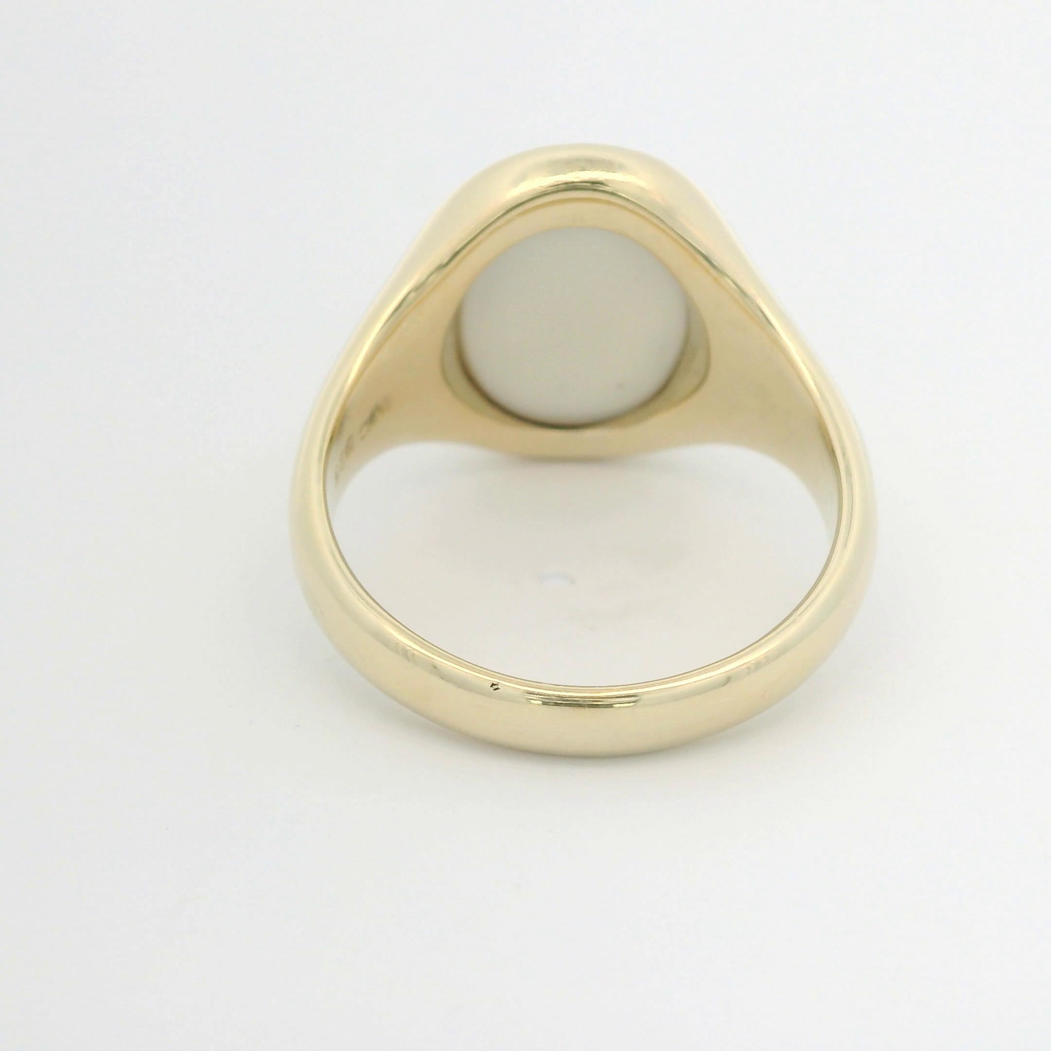Contemporaneo Anello con sigillo 925/- Argento placcato oro, ovale, Mesk Onyx 15,5x12,5, con incisione in vendita