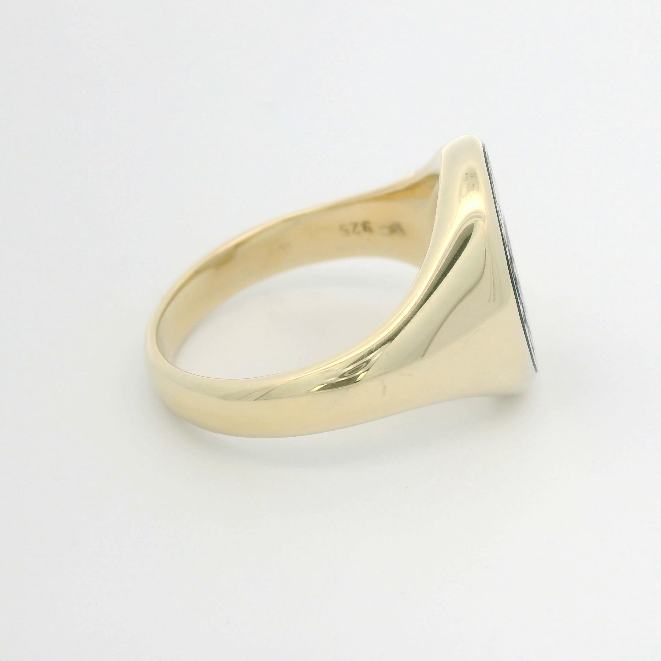 Taglio ovale Anello con sigillo 925/- Argento placcato oro, ovale, Mesk Onyx 15,5x12,5, con incisione in vendita