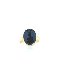 Signet Ring 925/- Silver gold plated, Oval, Onyx 12.0x9.0, with Engraving