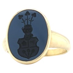 Anello con sigillo 925/- Argento placcato oro, ovale, Onice 12.0x9.0, con incisione
