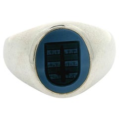Signet Ring,  925/- Silver, Niccolo Onyx 10.5 x 9.0 mm, with Heraldic Engraving