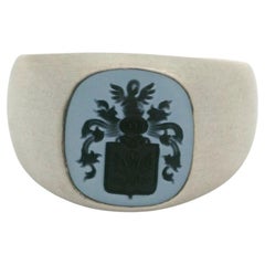 Signet Ring,  925/- Silver, Niccolo Onyx 10.5 x 9.5 mm, with Heraldic Engraving