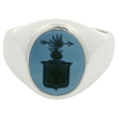 Signet Ring,  925/- Silver, Niccolo Onyx 12.0 x 9.5 mm, with Heraldic Engraving