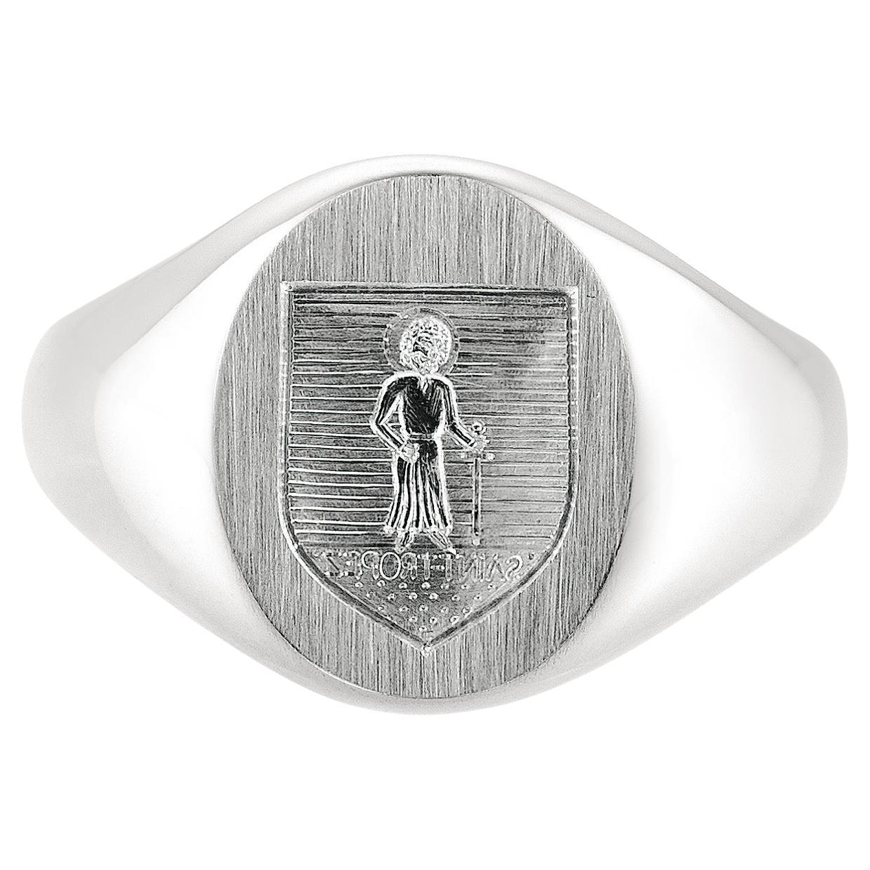 Bague signet 925/- Argent, ovale 14,0 x 11,0 mm avec gravure en vente