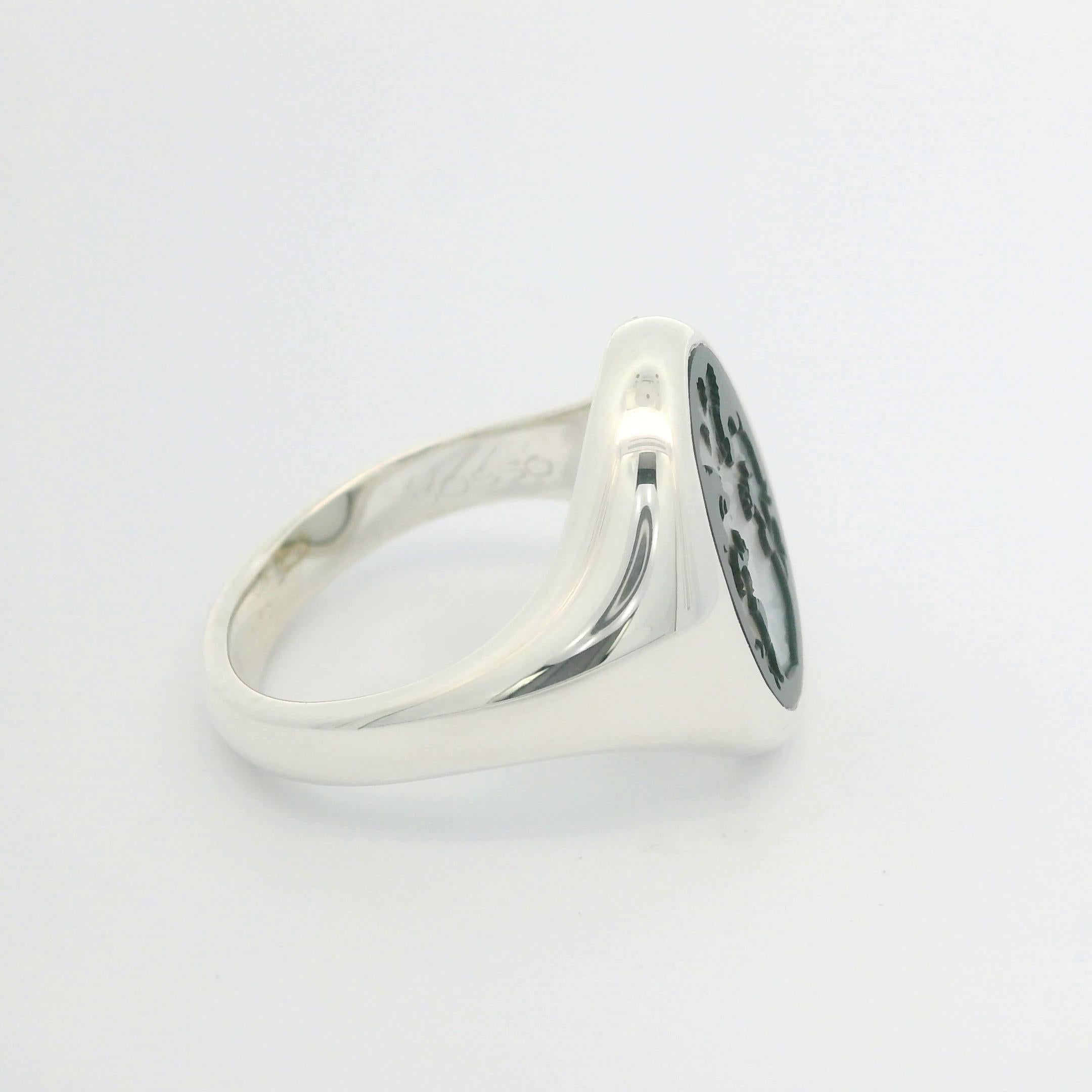 Contemporary Signet Ring 925/- Silver, Oval, Mesk Onyx 15.5 x 12.5 mm, with Engraving For Sale