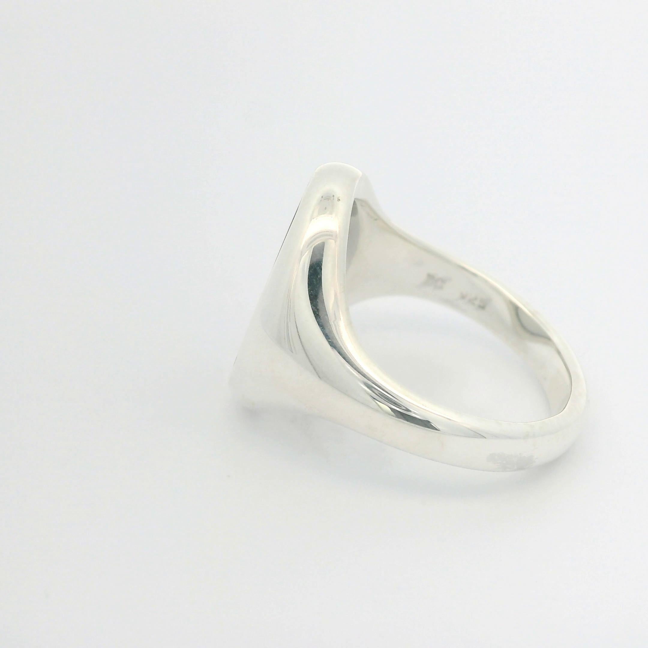 Oval Cut Signet Ring 925/- Silver, Oval, Mesk Onyx 15.5 x 12.5 mm, with Engraving For Sale