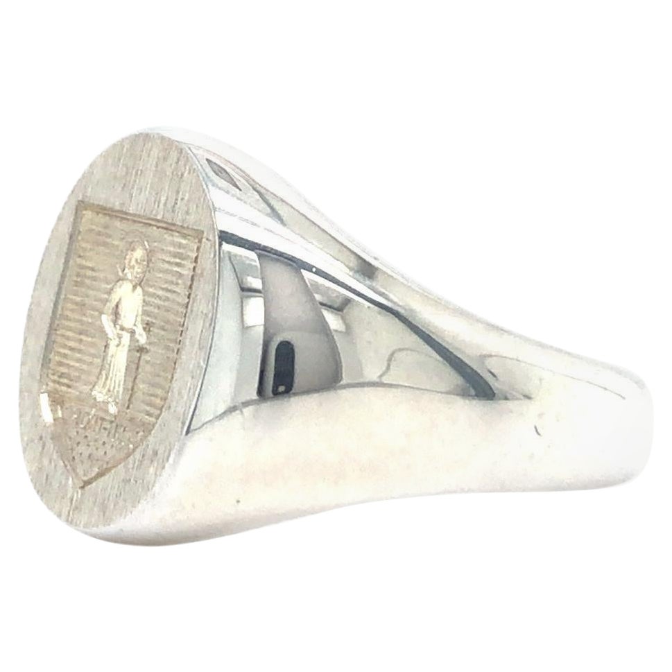 Bague signet 925/- en argent sterling, ovale 14,0 x 11,0 mm avec gravure 51,5