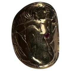 Siegelring, Goldmünze, Cocktailring, Medaille, Frau, Rubin