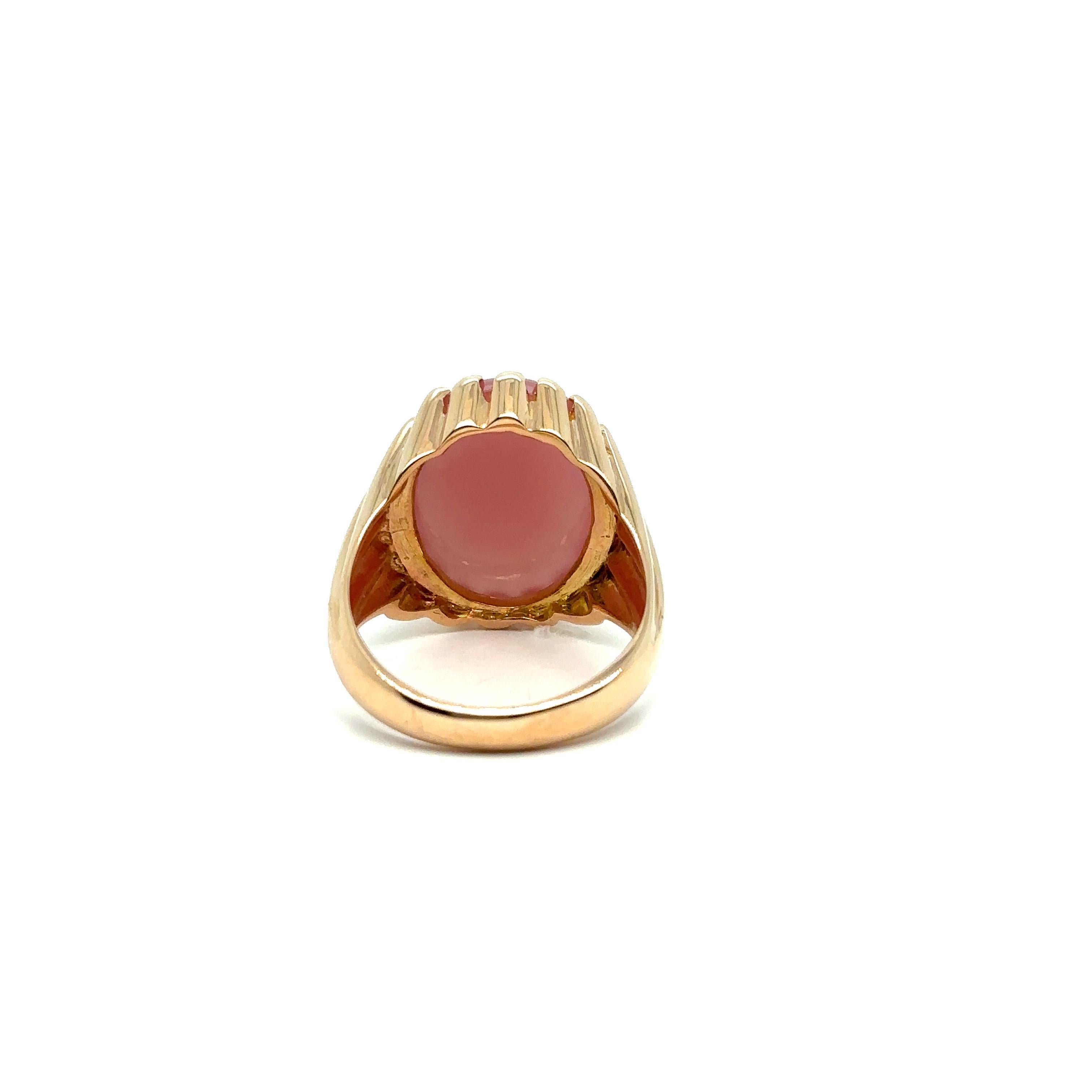 Signet Ring Guava Quartz Cabochon Rose Gold 18 Karat In New Condition For Sale In Vannes, FR