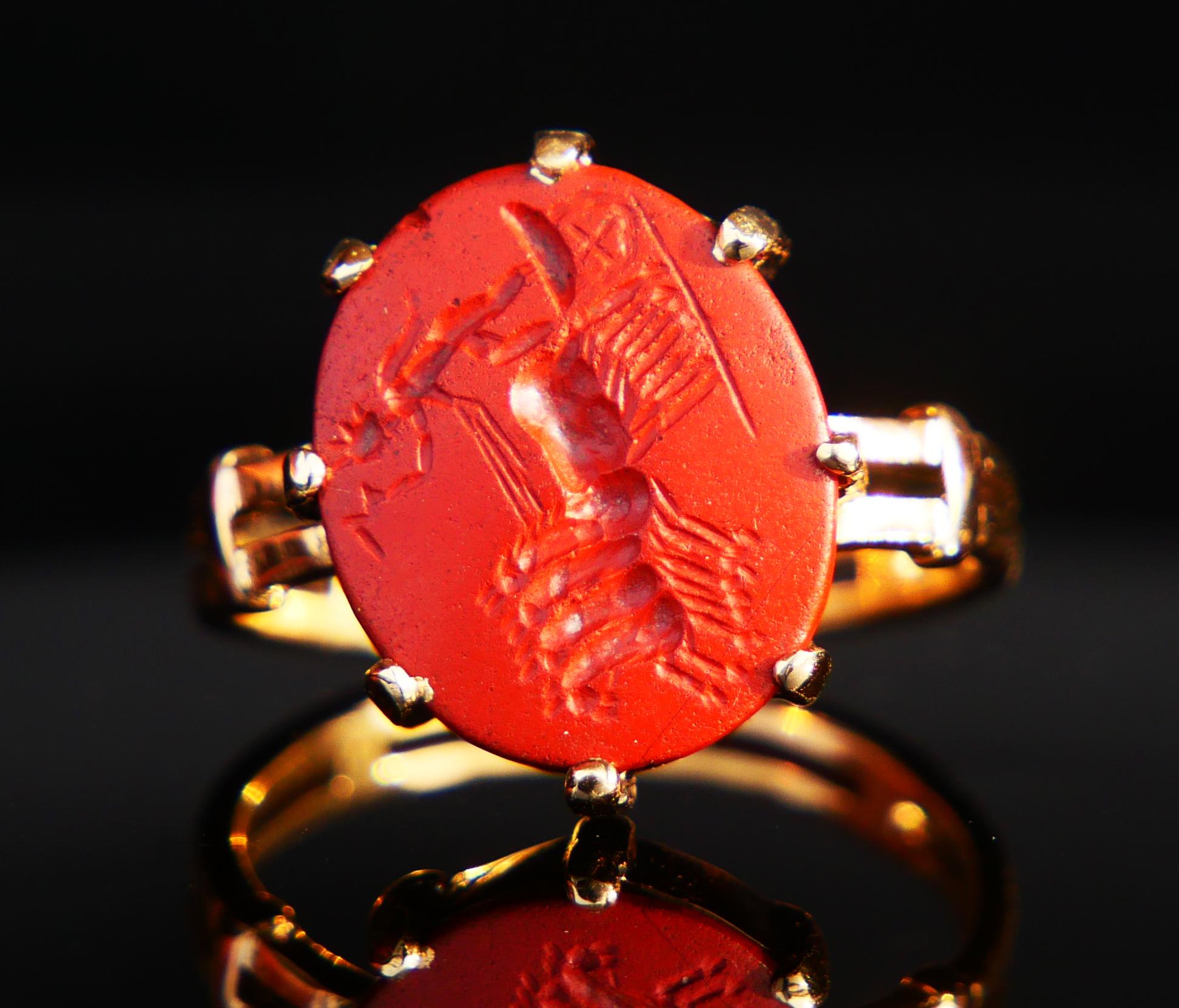 Women's or Men's Signet Ring Helios Ancient Intaglio Jasper solid 21K Gold Ø US7.75/ 6.4gr