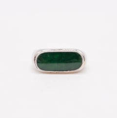 Signet Ring in 18Kt White Gold with 1.38 Cts Carved Imperial Green Jadeite Jade