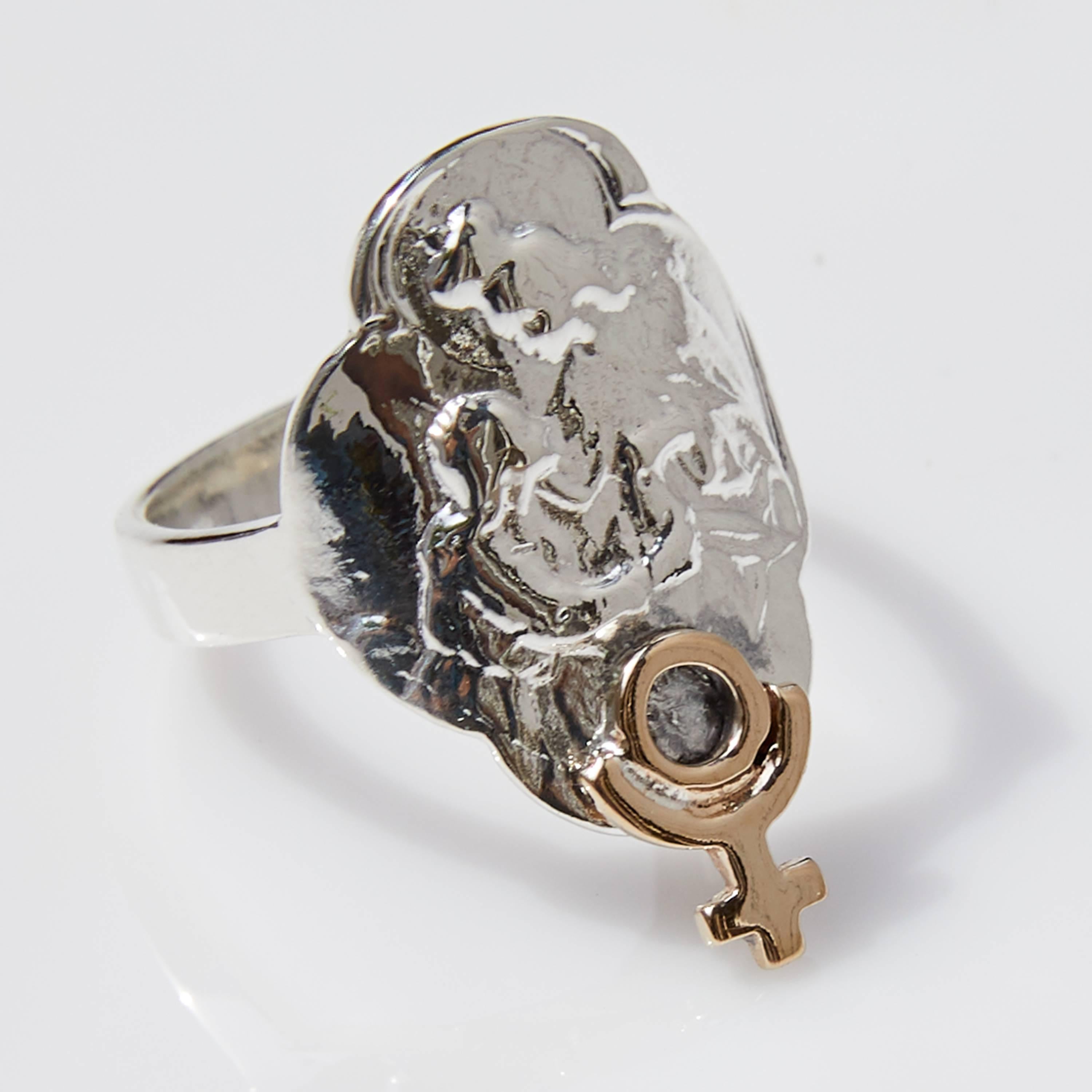 Anillo de sello Santa María Virgen Cruz Astrología Plutón Plata Oro Victoriano en venta