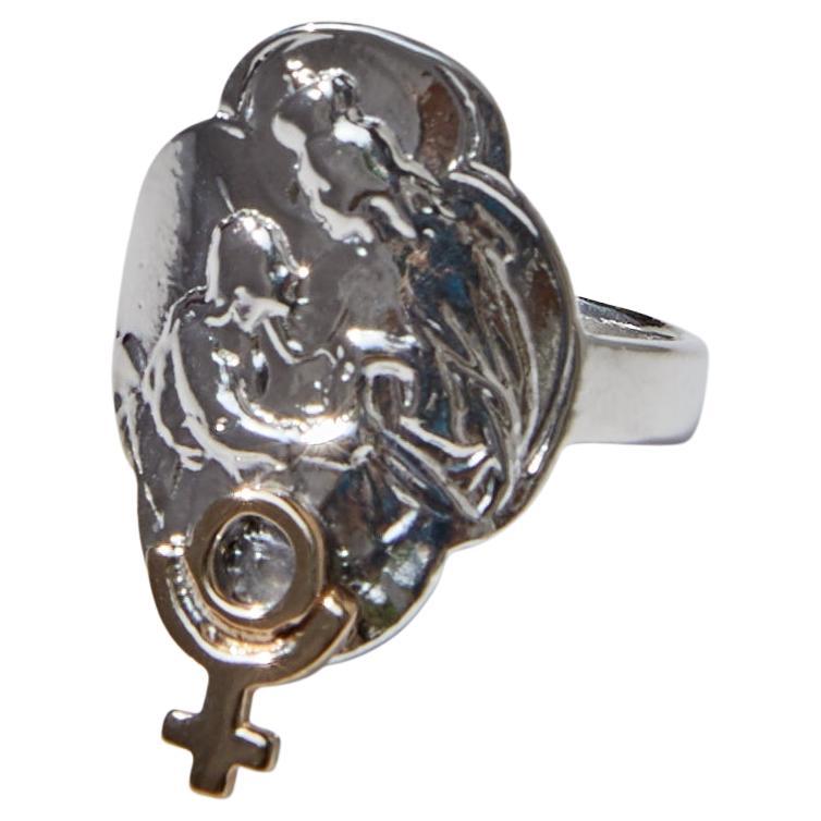 Anillo de sello Santa María Virgen Cruz Astrología Plutón Plata Oro