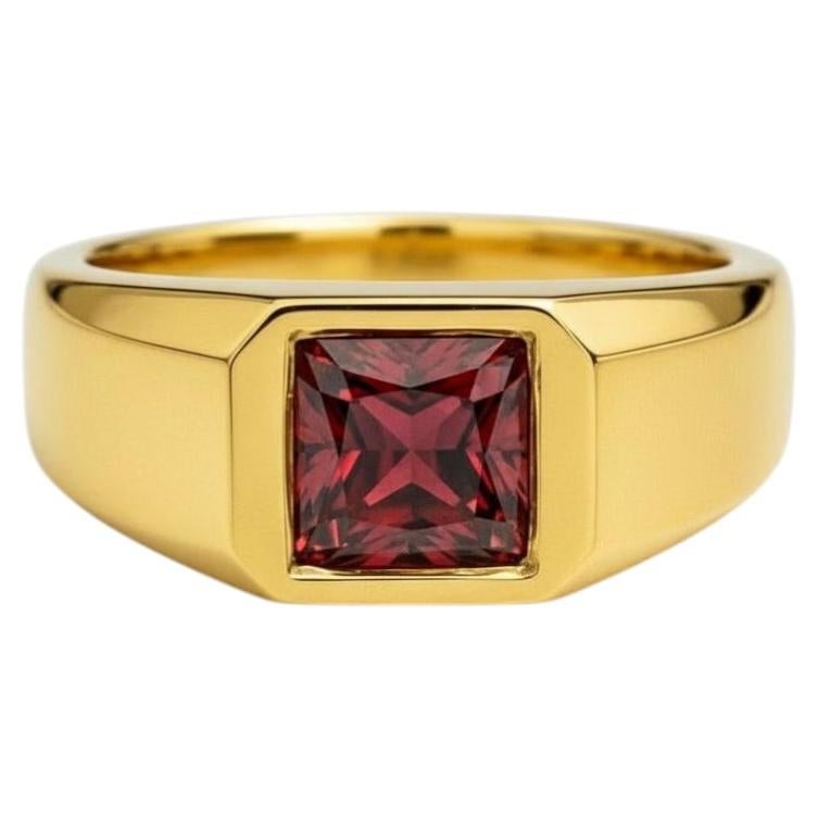 Anillo de sello con granate para hombre plata, oro