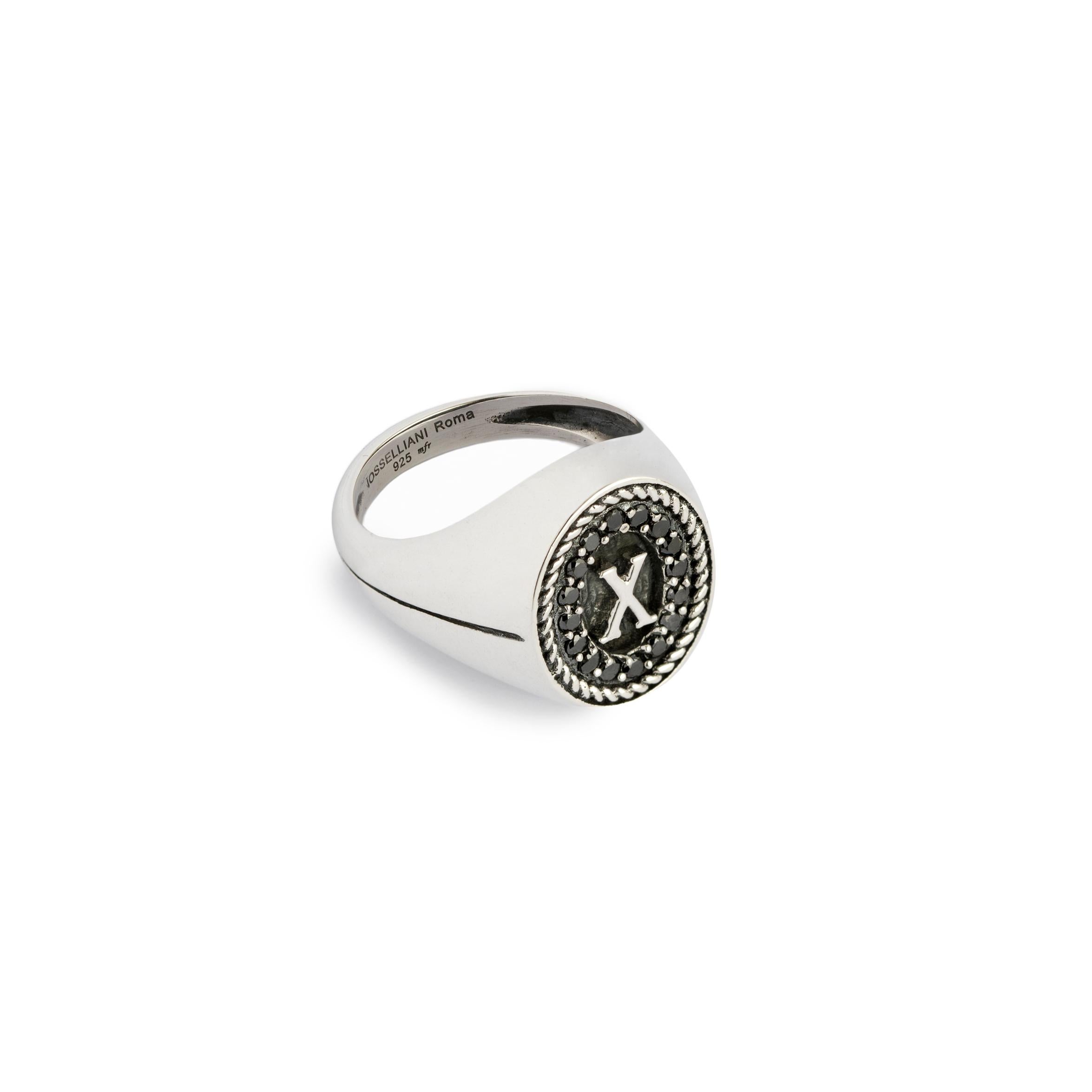 Contemporary Signet Ring with Initial with Black Diamond Pavé from Iosselliani