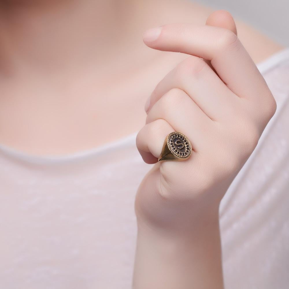 Signet Ring with Initial with Black Diamond Pavé from Iosselliani 2