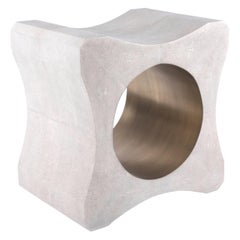 Signet Stool in Cream Shagreen and Bronze-Patina Brass by Kifu Paris