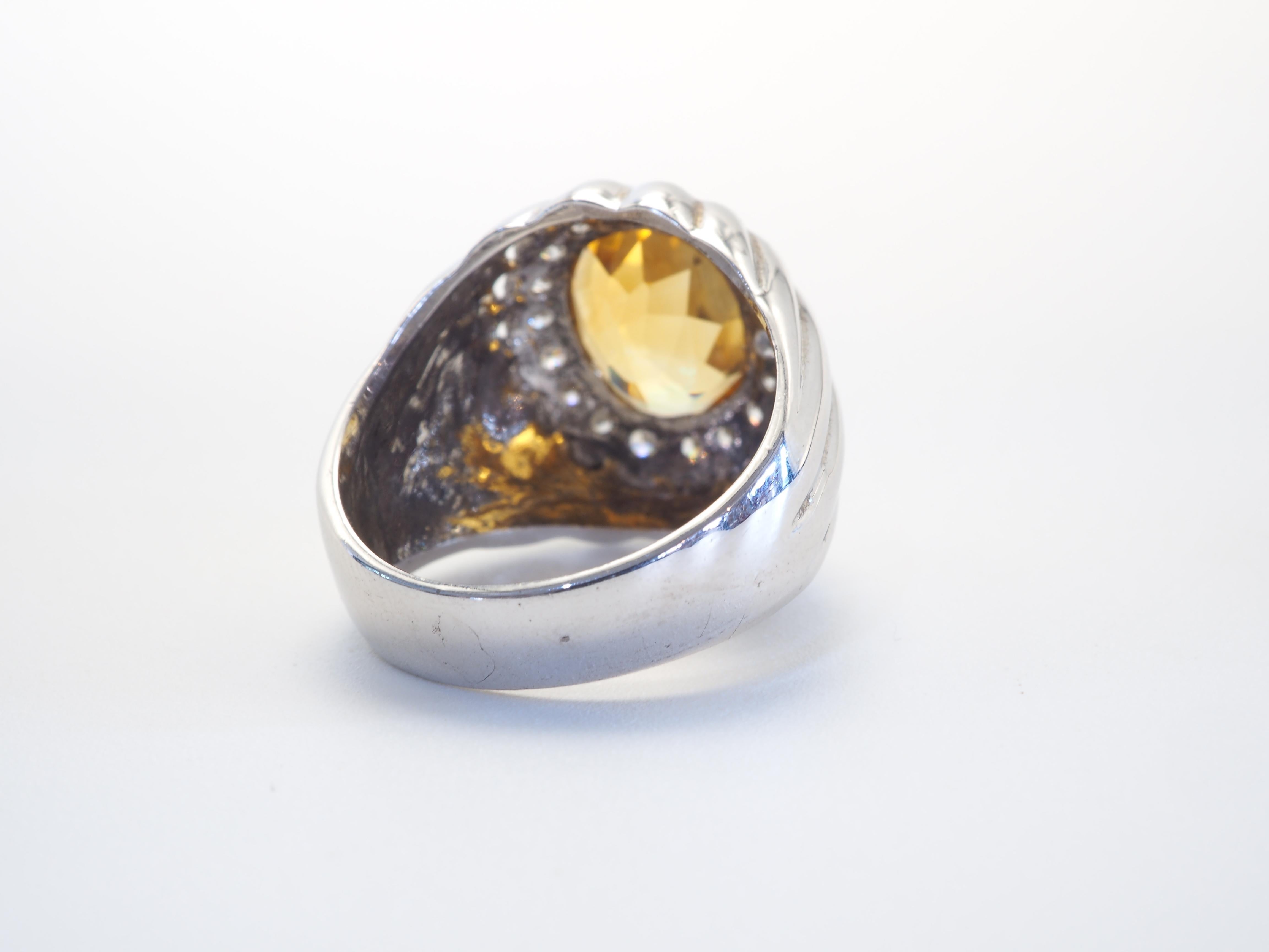 Oval Cut Signet Trombino 3.50ct Oval Citrine & Quartz Sterling Silver Men's Ring For Sale